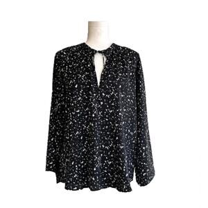 Bishop + Young Blouse Black White Speckled Wide Sleeve Tunic Top Size XS NEW